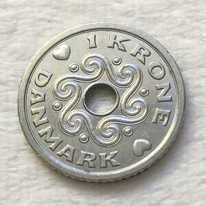 1995 Denmark 1 Krone Copper Nickel Coin Pendant Ready